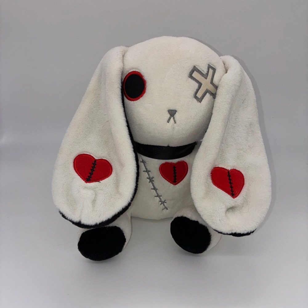455 Gothic Emo Plushie Dreadfuls Love Rabbit Plush White Stitched Heart Bunny